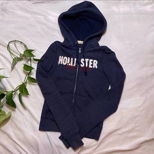 Hollister Zip-Up Sweatshirt Embroidered Navy BlueJuniors Size XS